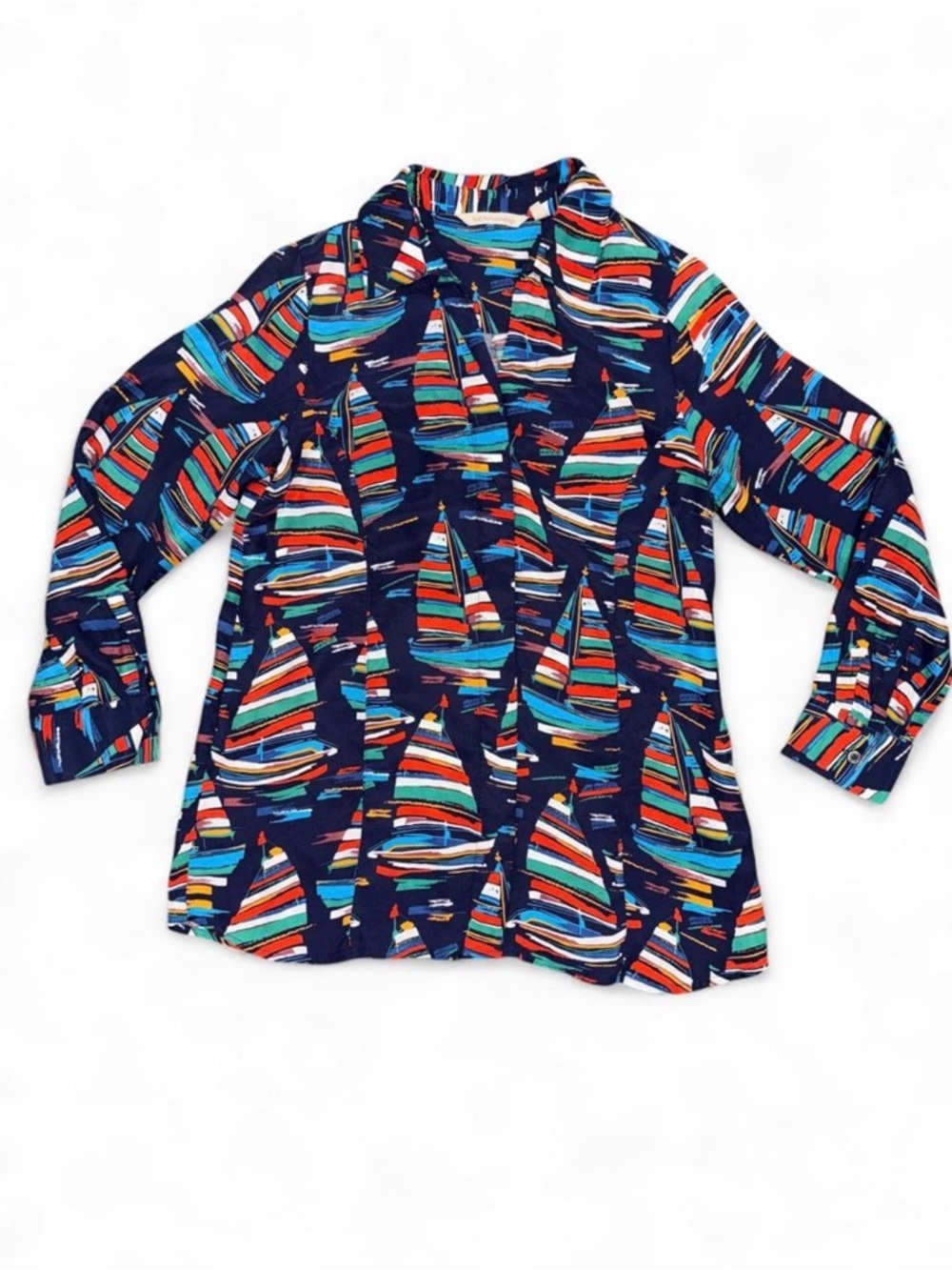 Soft Surroundings Sail Away Button Front Shirt Size Petite XS Coastal Nautical